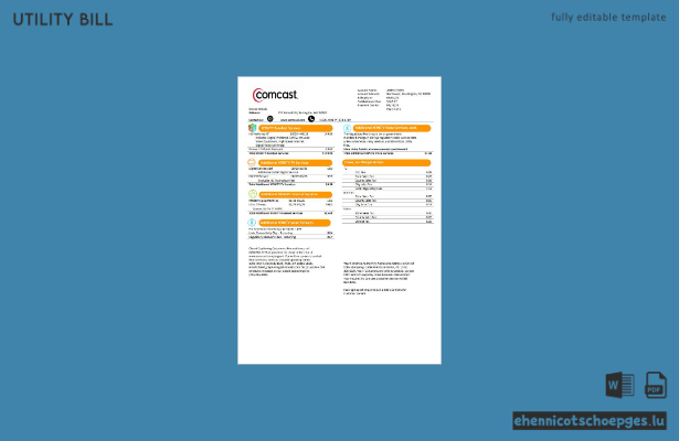 USA Utah Comcast-Stromrechnung Word-Version 1 Beispielvorschau